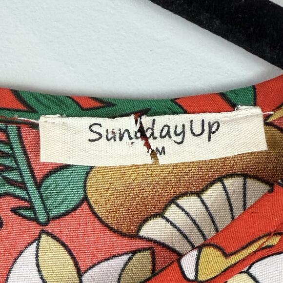 Sunday Up Womens Floral Boho Dress Medium Orange Retro Eclectic Mini Boho Easter - Picture 6 of 10